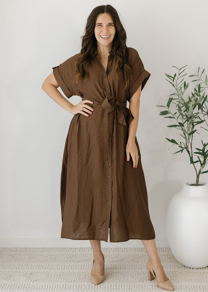 Elowyn Midi Dress in Chocolate