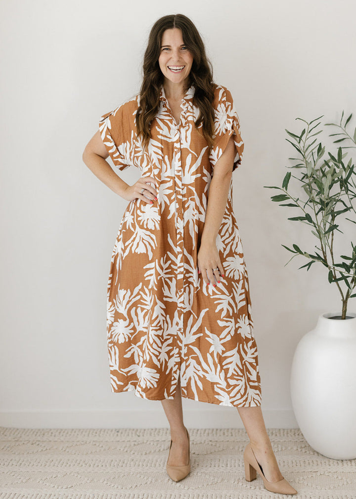 Elowyn Midi Dress in Rust