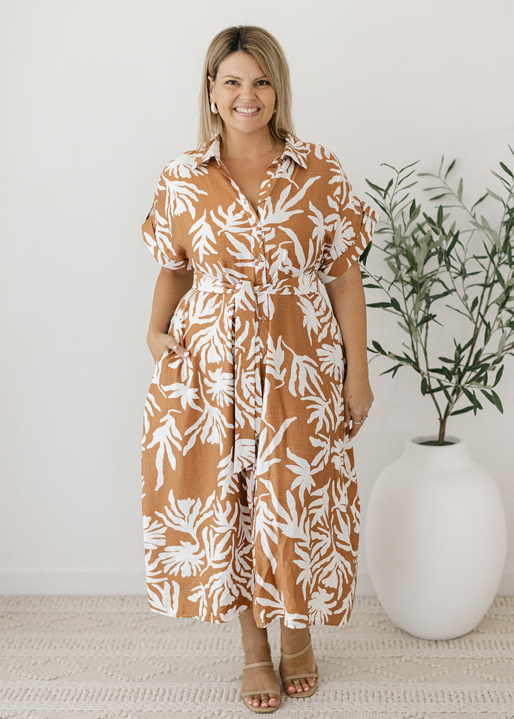 Elowyn Midi Dress in Rust