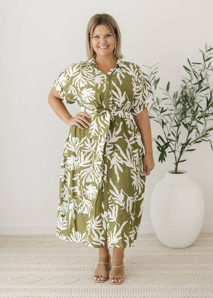 Elowyn Midi Dress in Moss