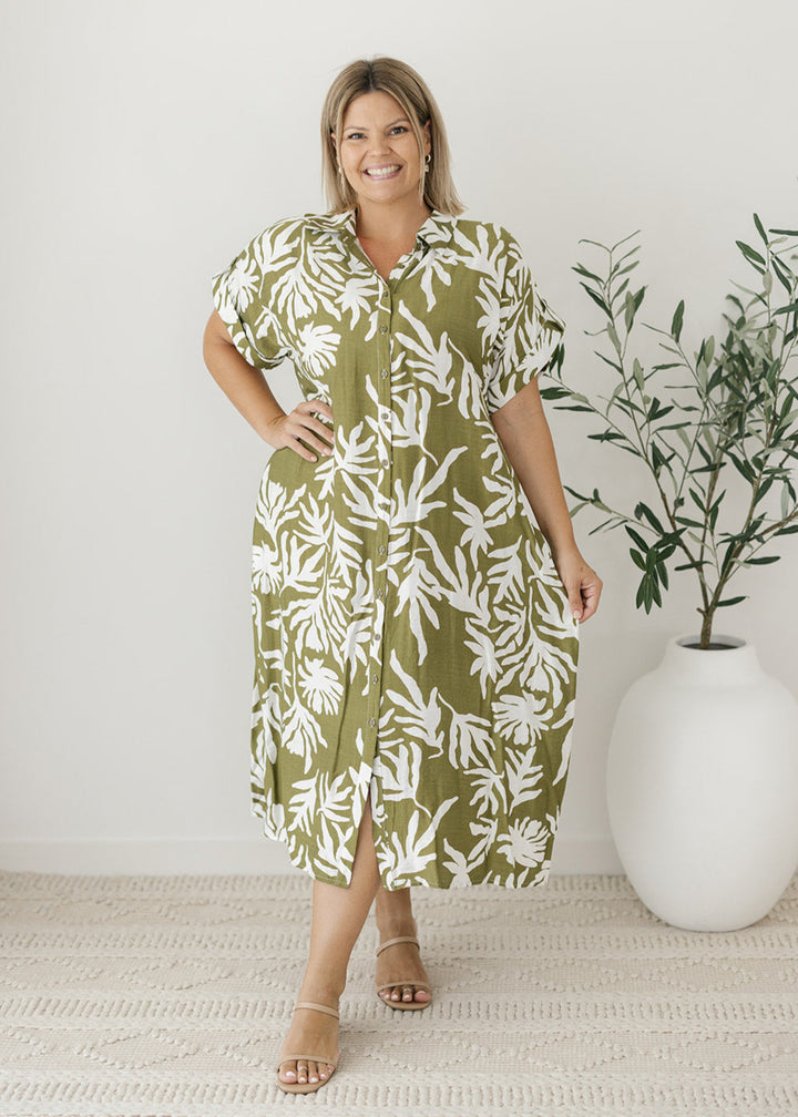Elowyn Midi Dress in Moss