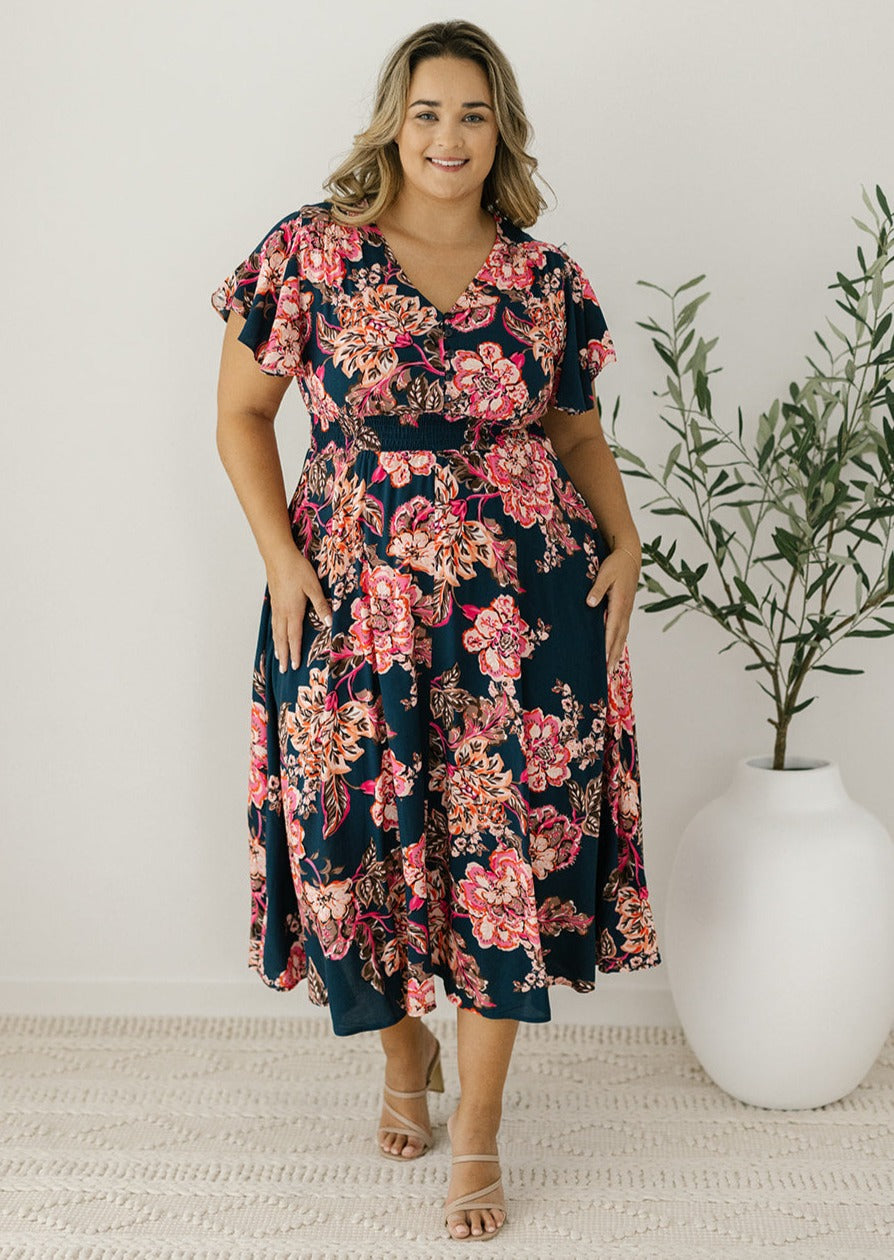 plus-size floral midi dress for women