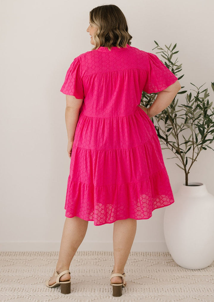 breast-feeding friendly pink knee-length dress
