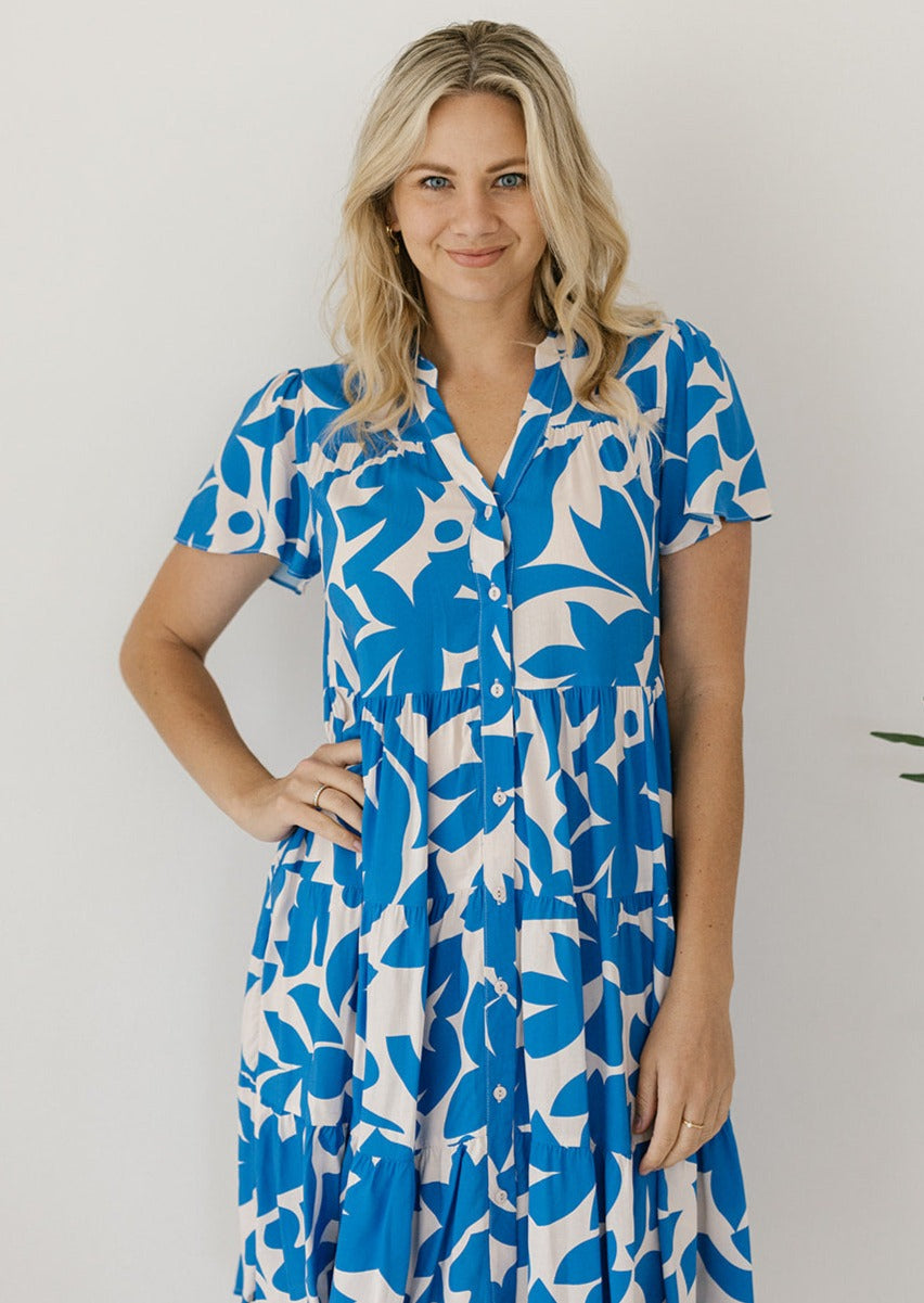 summer floral knee-length button-down dress with pockets