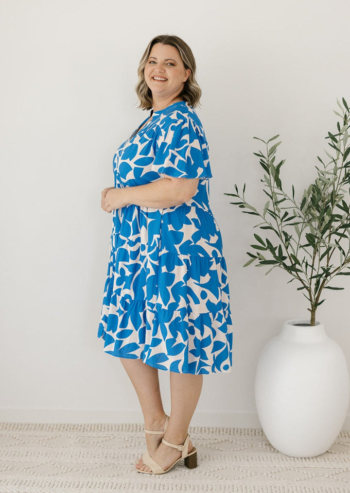 blue floral breast-feeding friendly dress for summer