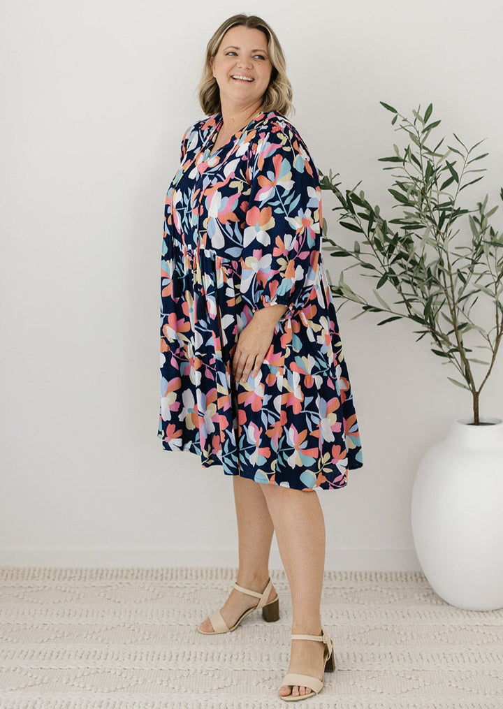 Floral Navy Knee-Length Dress