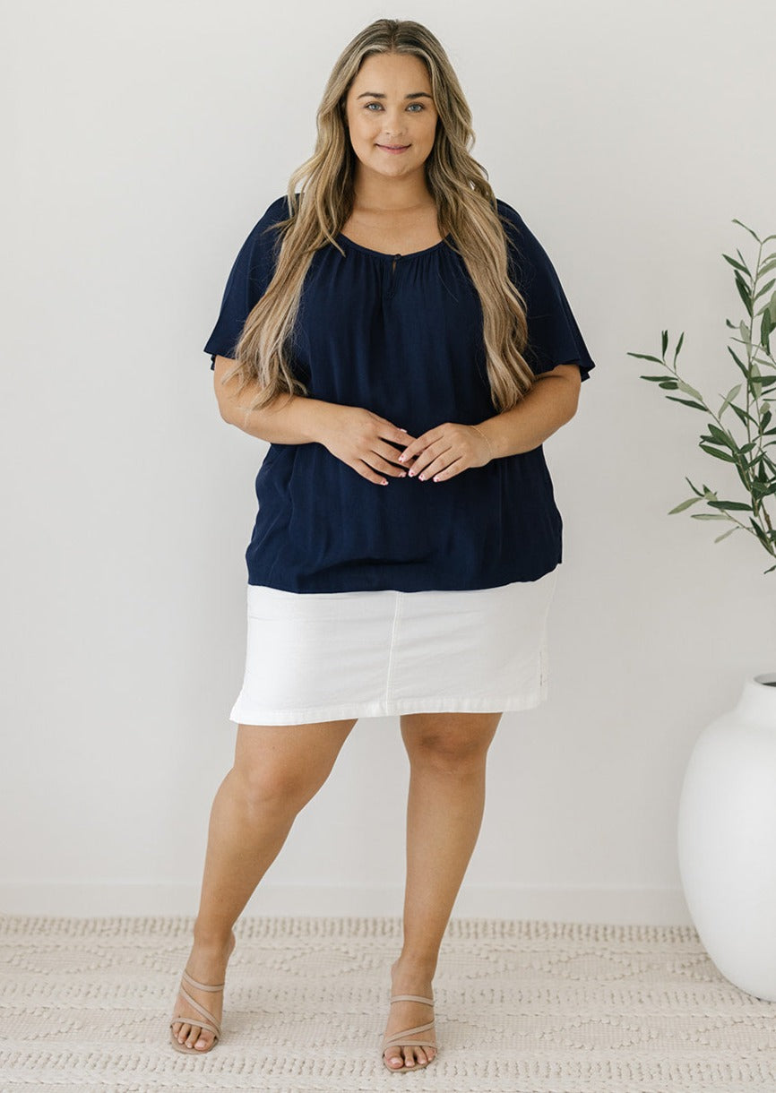 block navy blouse with button closure