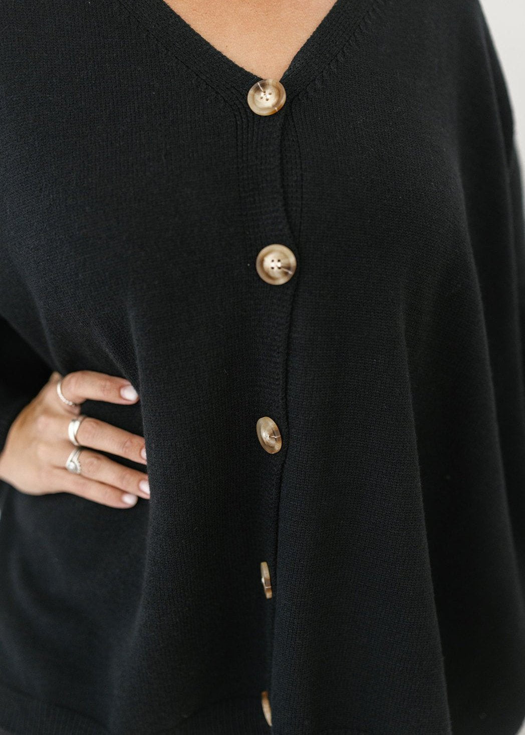 ladies oversized black button-down knit