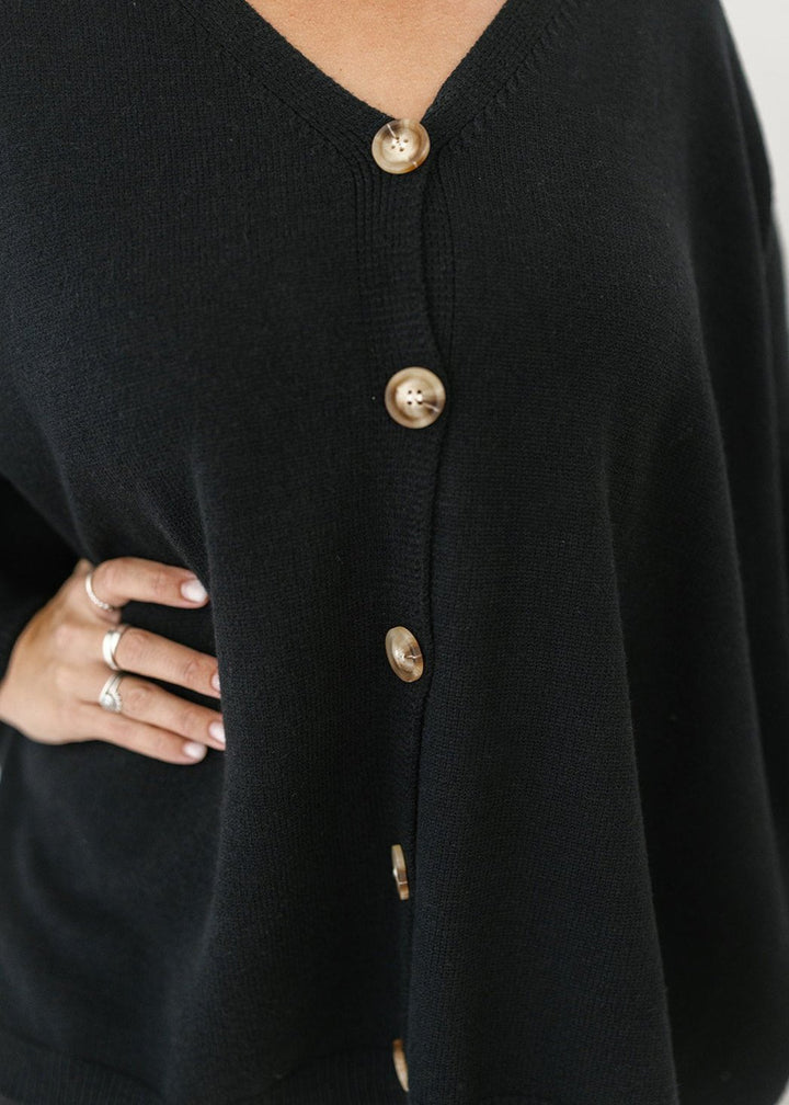 ladies oversized black button-down knit