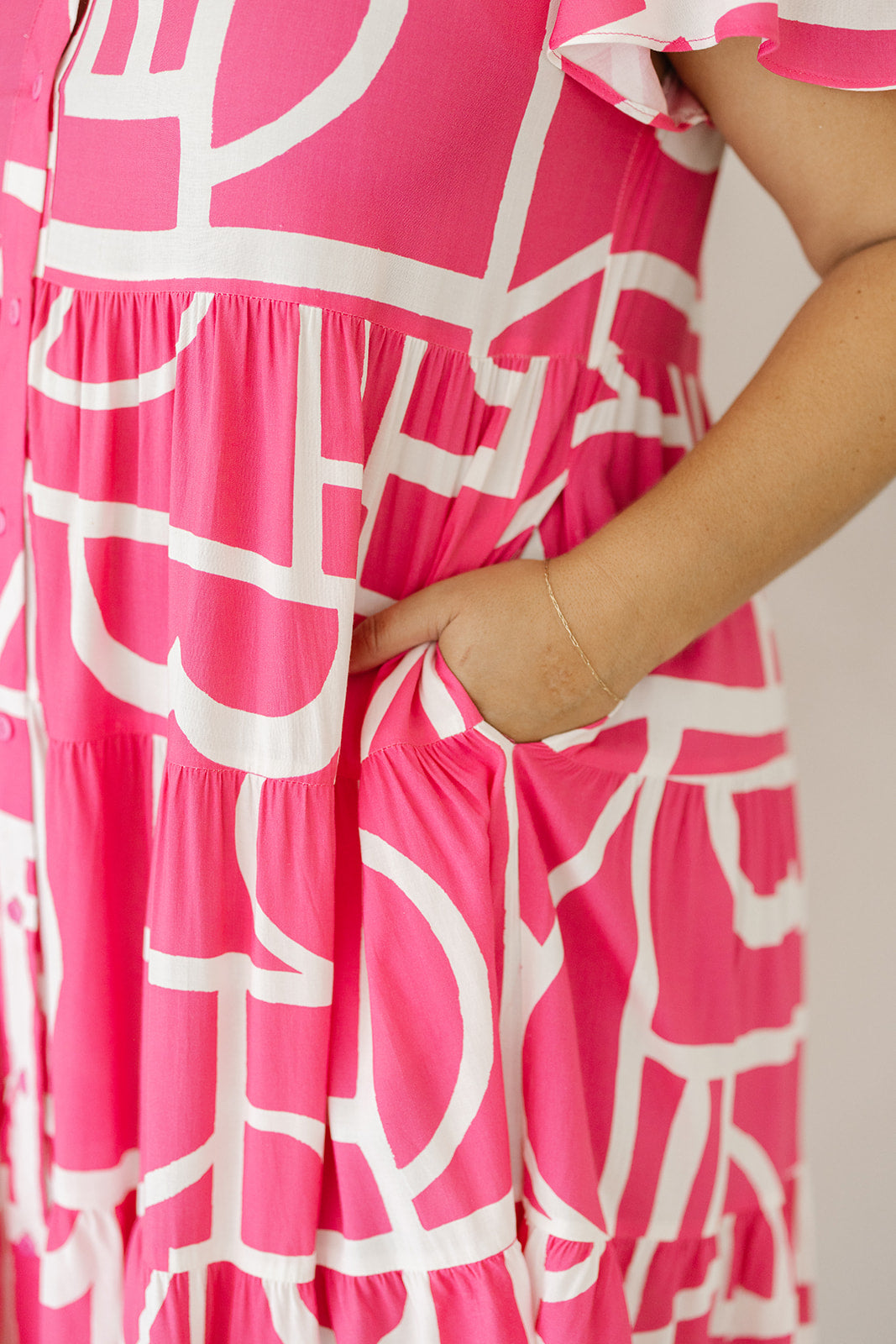 pink abstract ladies dress knee length