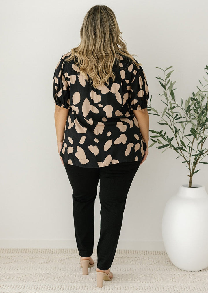 neutral abstract button-down shirt for women