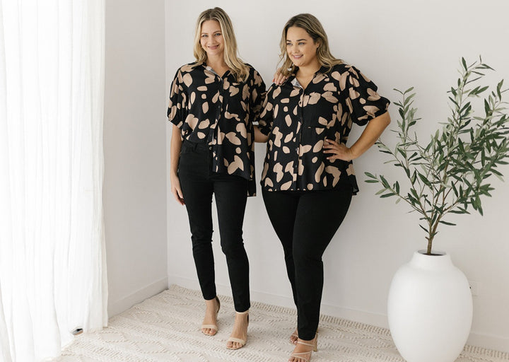abstract button-down shirt for women