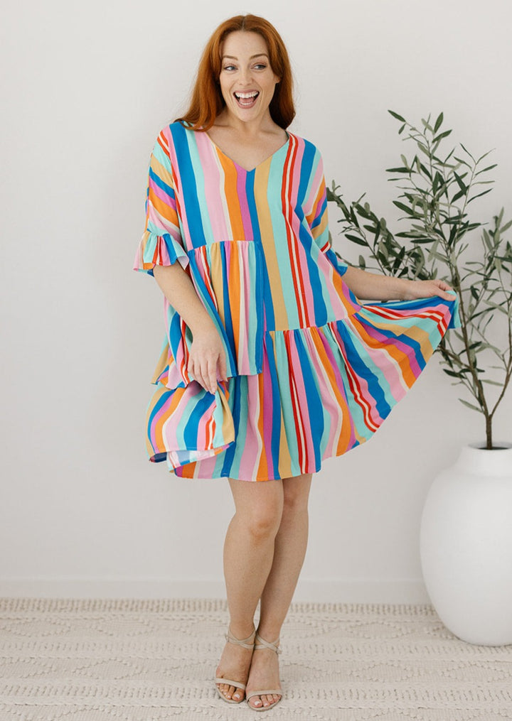 Colourful Asymmetrical Knee Length Dress