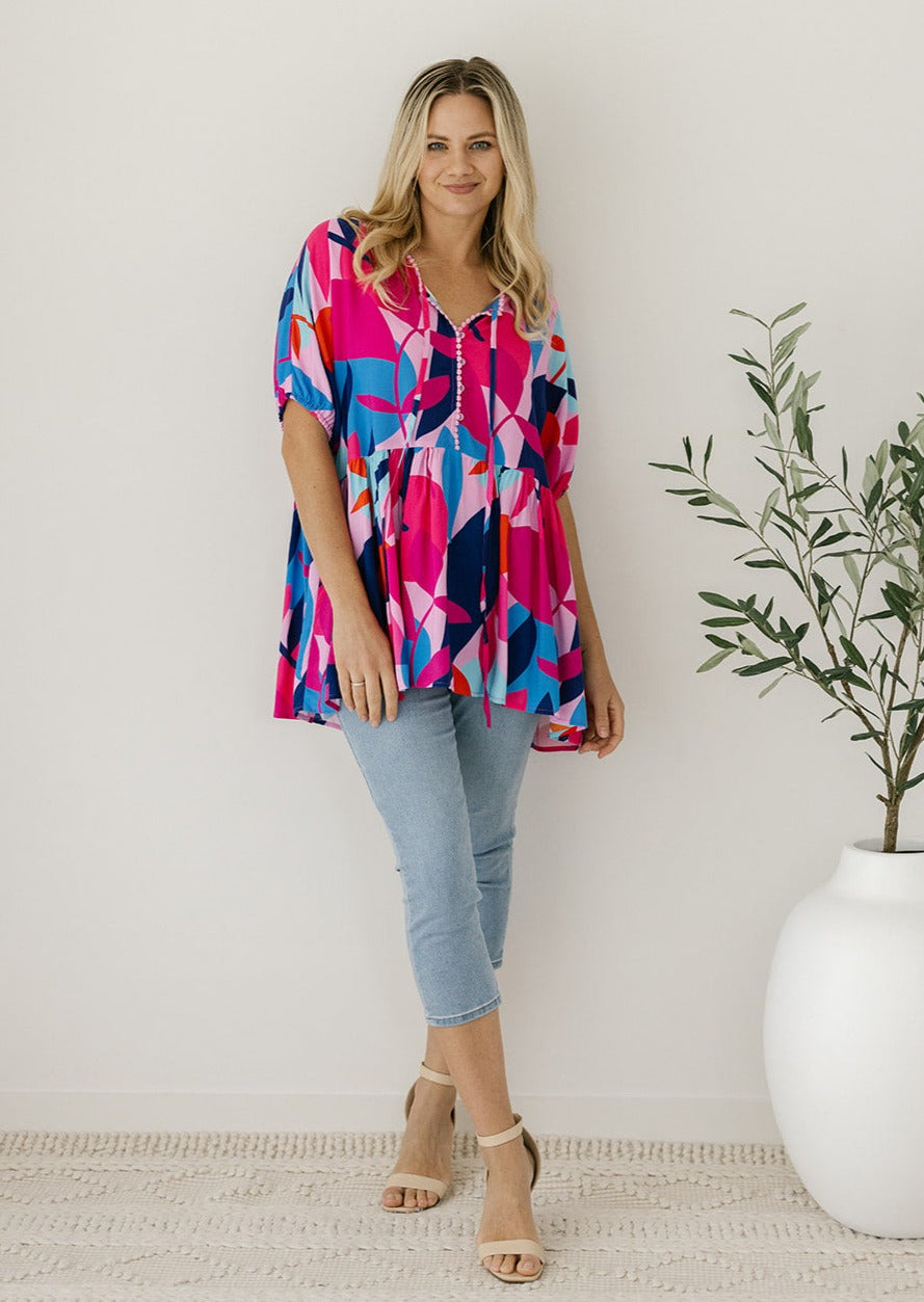 plus-size colourful tunic-style top