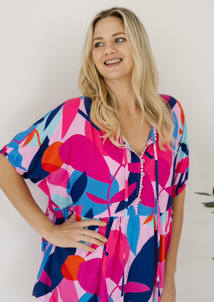 plus-size colourful flowy tunic top