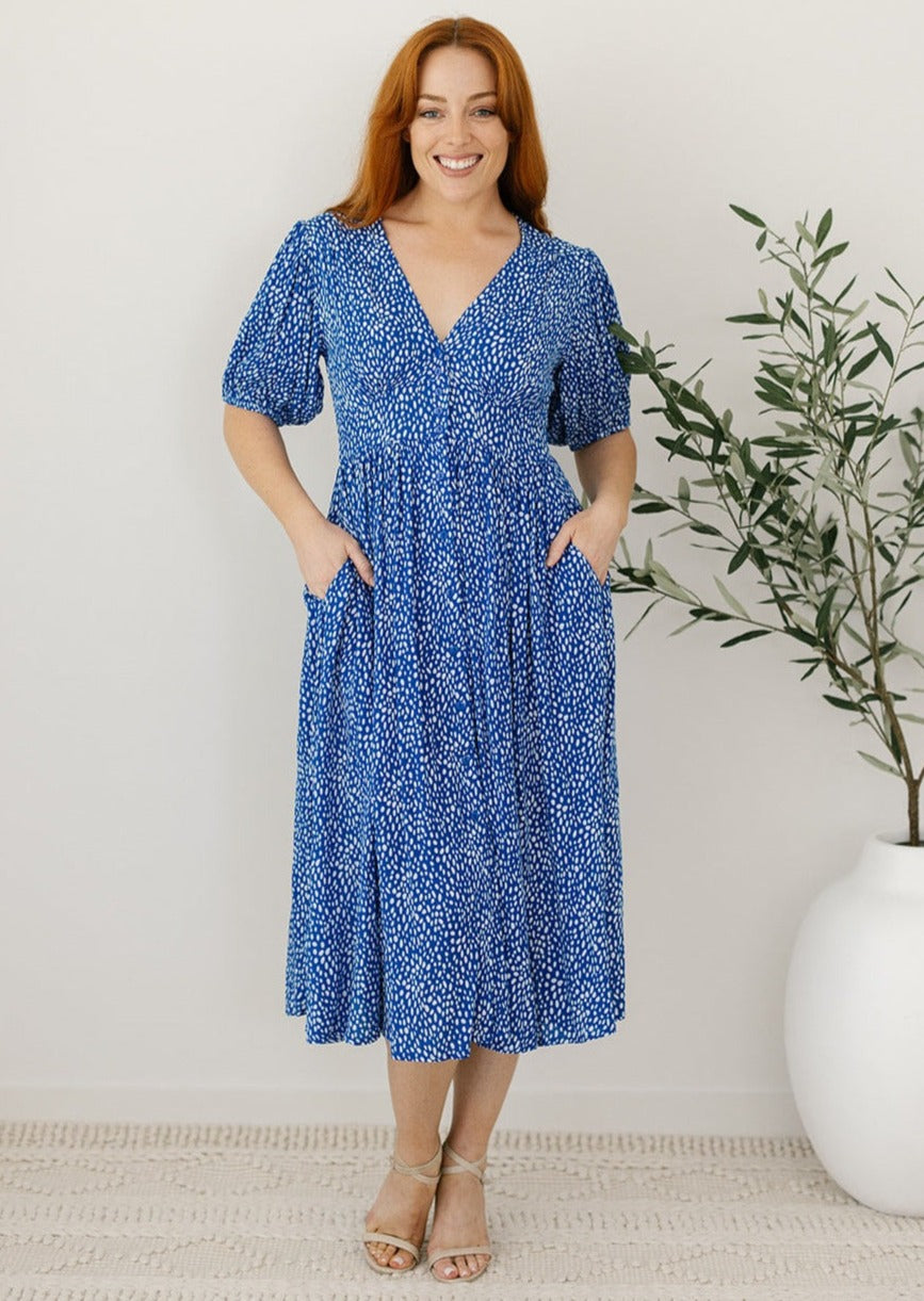 Blue Midi Dress with Pockets