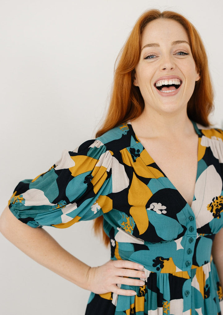 Knee-length Dress Floral Mustard