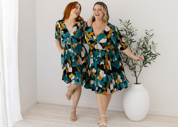 Green and Mustard Knee-length dress for women