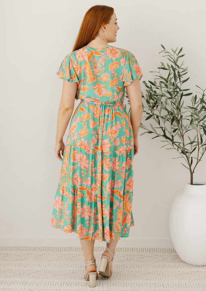 green floral midi dress for women over 40