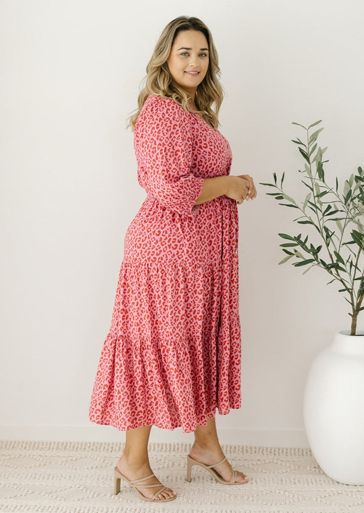 breast-feeding friendly leopard print midi dress