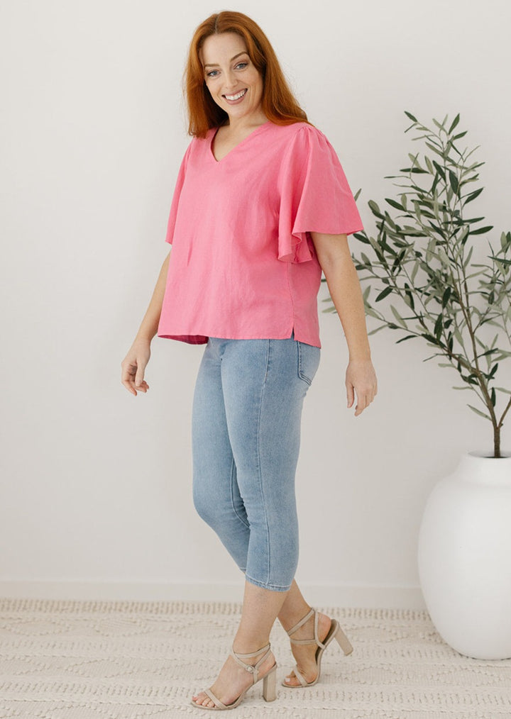 flowy v-neck top with sleeves