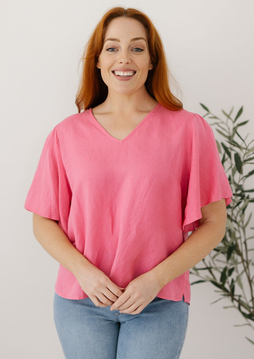plus-size v-neck linen top for women