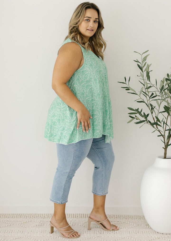 Green and white leaf flowy top