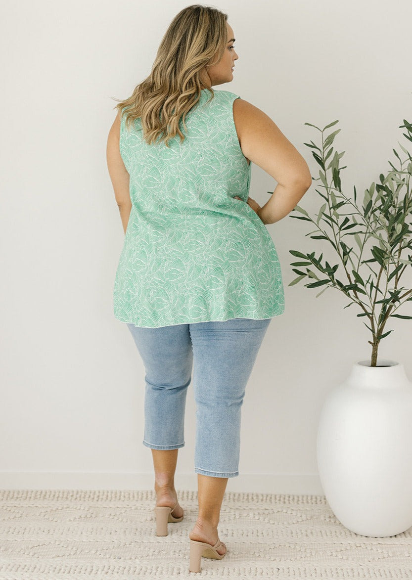 Green and white leaf flowy top