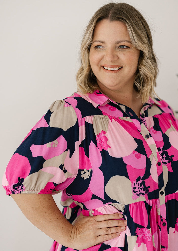 pink summer knee-length dress with pockets
