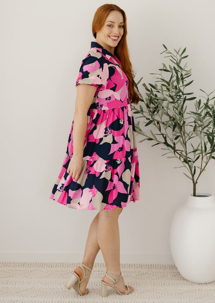pink abstract breast-feeding friendly shirt dress