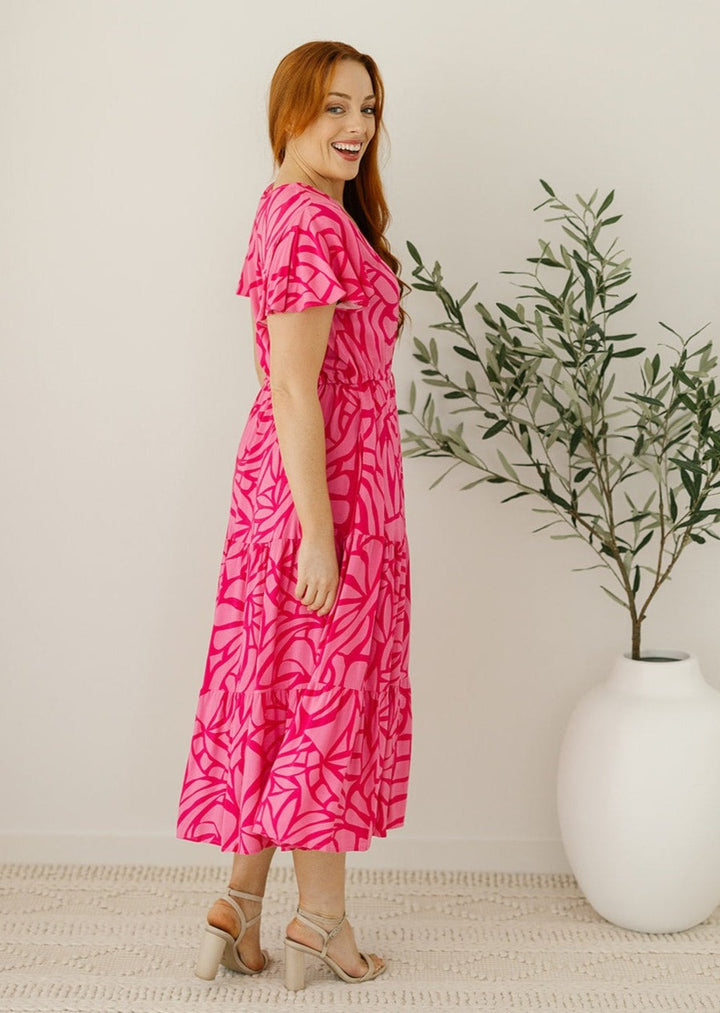 Light Hot Pink Midi Dress 