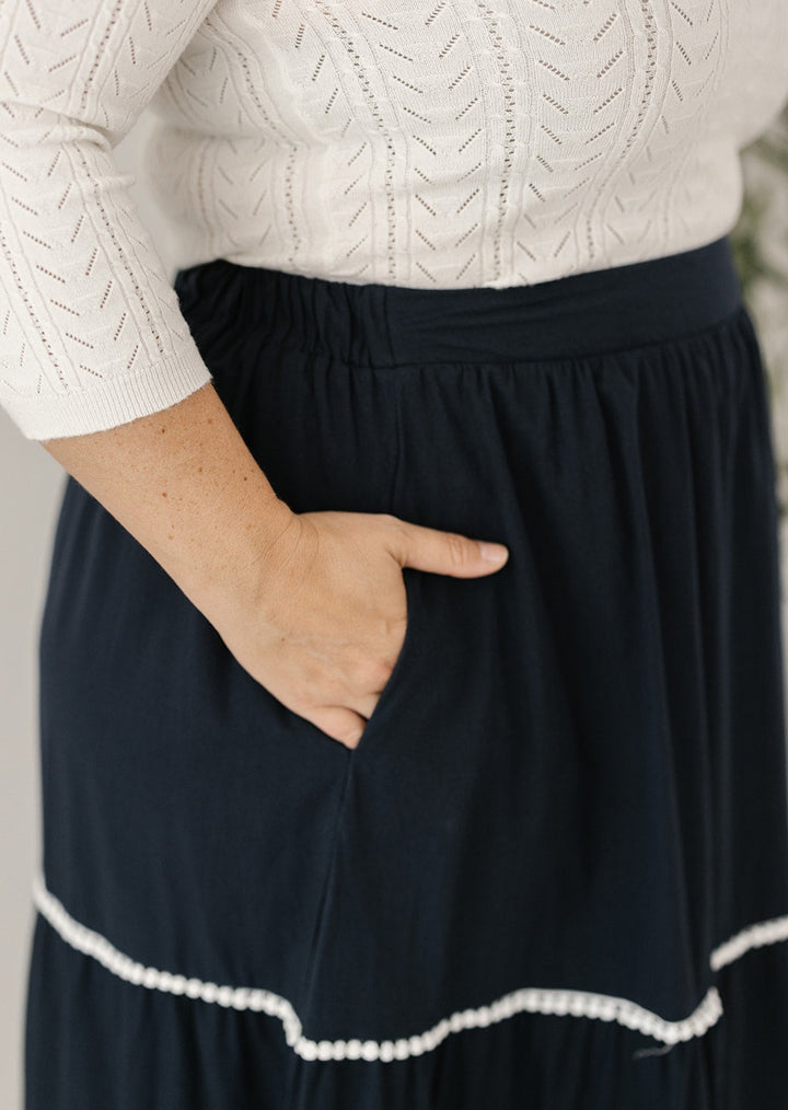 navy summer maxi skirt with pockets