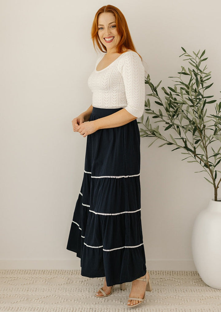 navy summer maxi skirt with pockets
