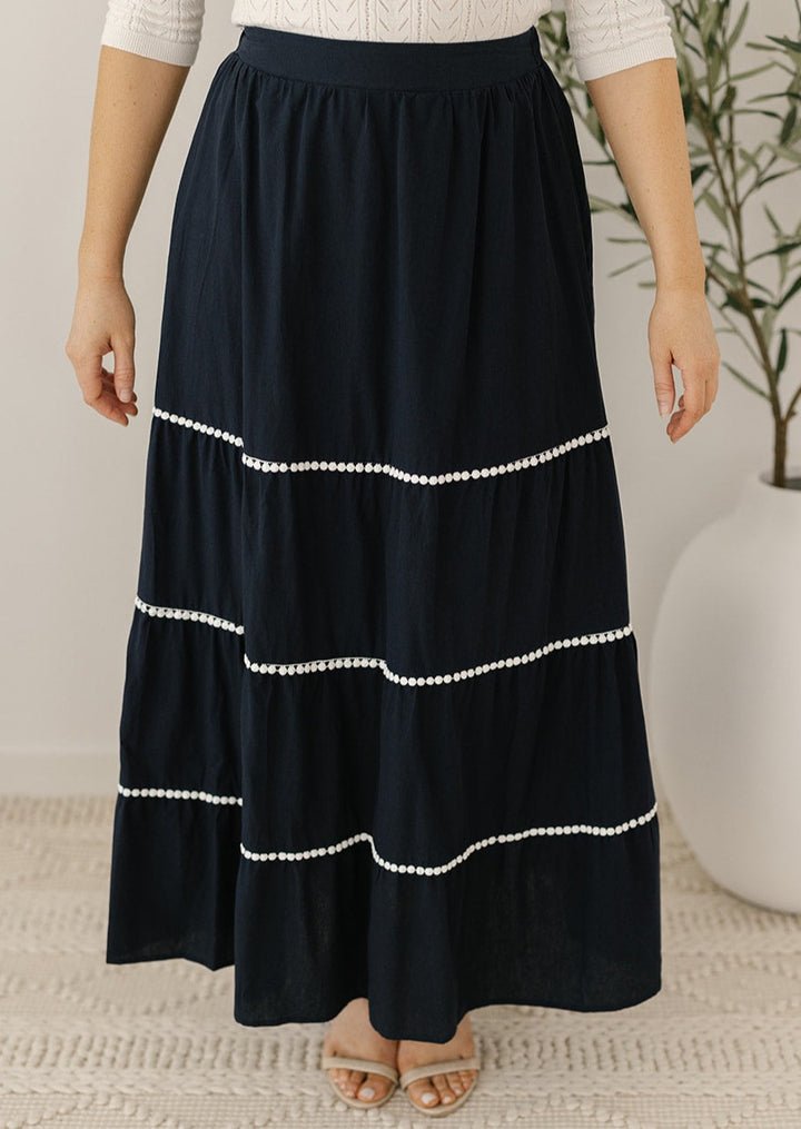 summer maxi skirt with white trim