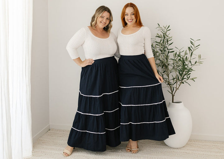 summer maxi skirt with elastic waist and pockets