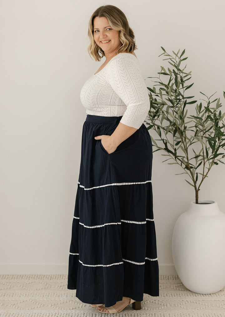 navy maxi skirt with pockets