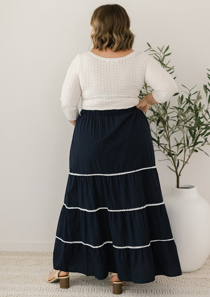navy summer maxi skirt with elastic waist