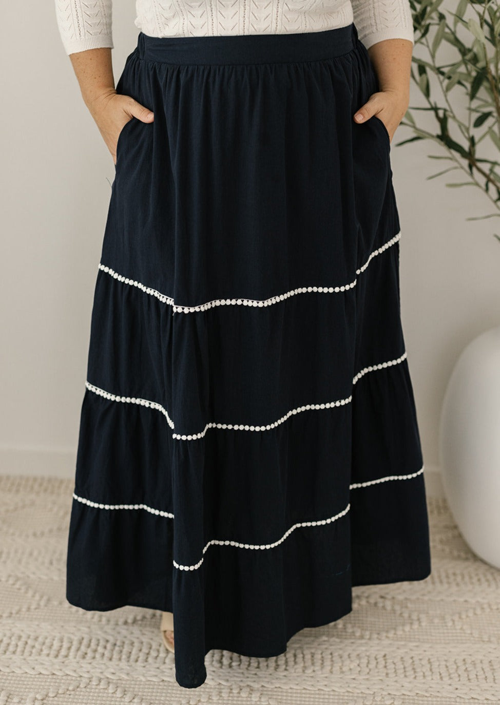navy maxi skirt with white trim