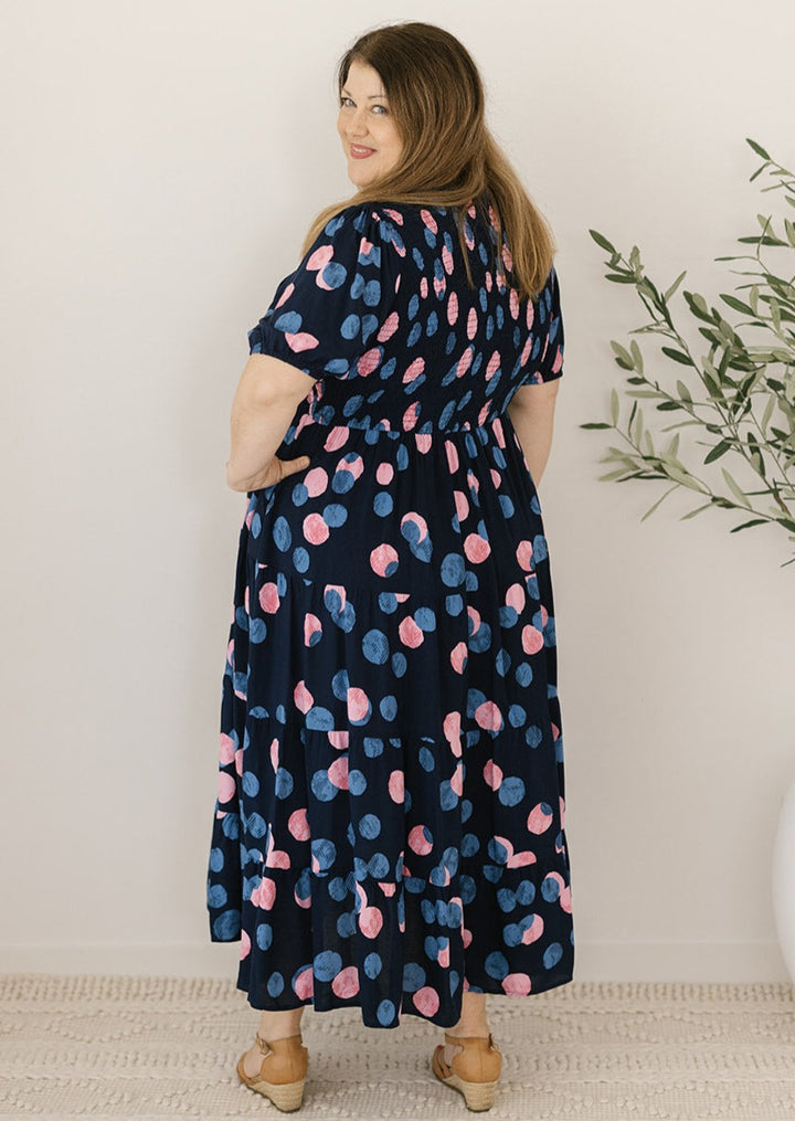 shirred midi dress 