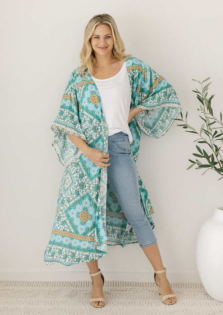 green and blue bohemian summer kimono