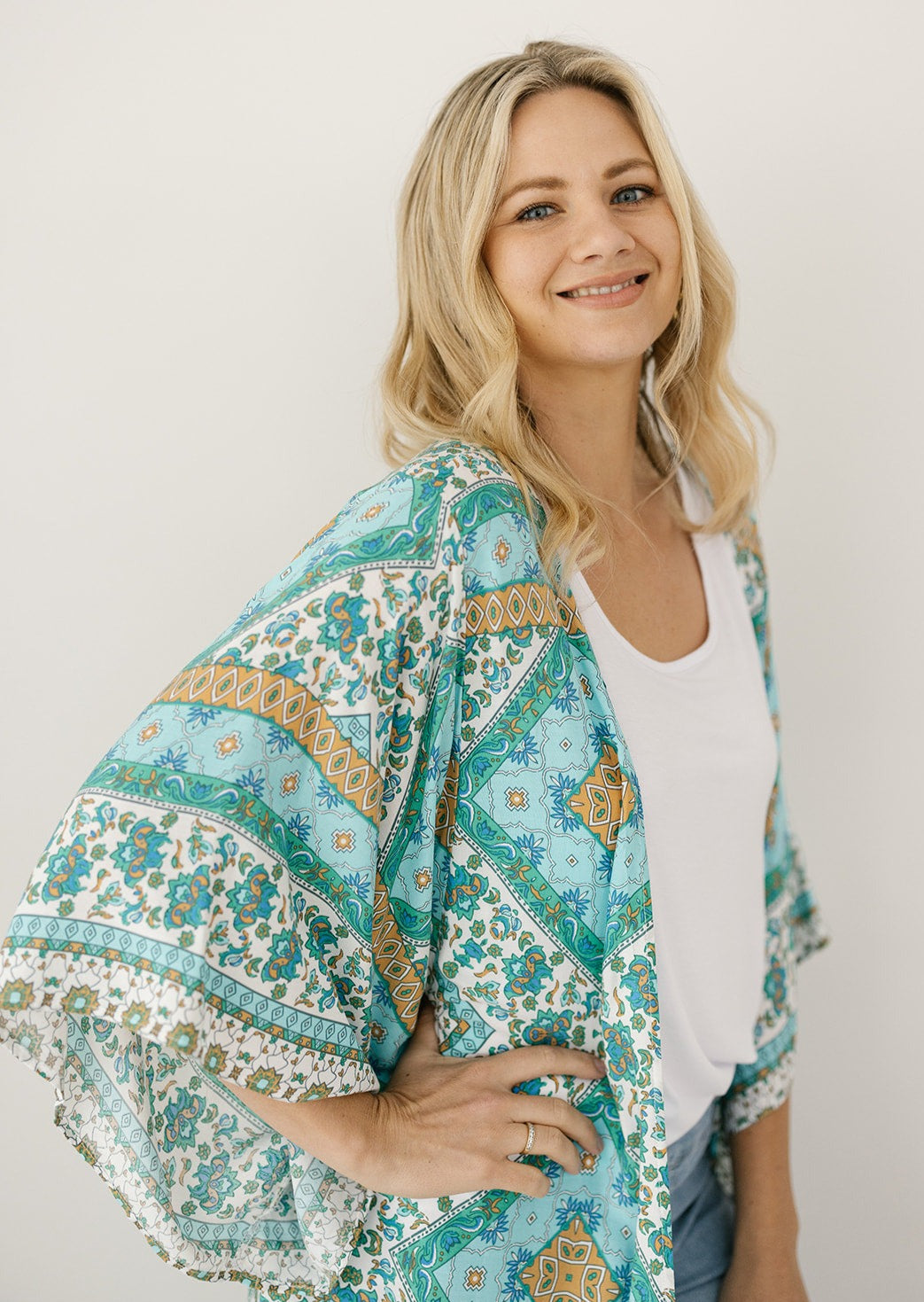 bohemian summer flowy kimono for women over 40