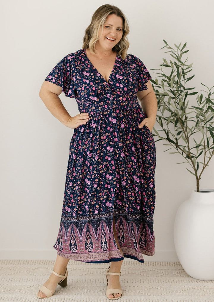 navy floral midi dress