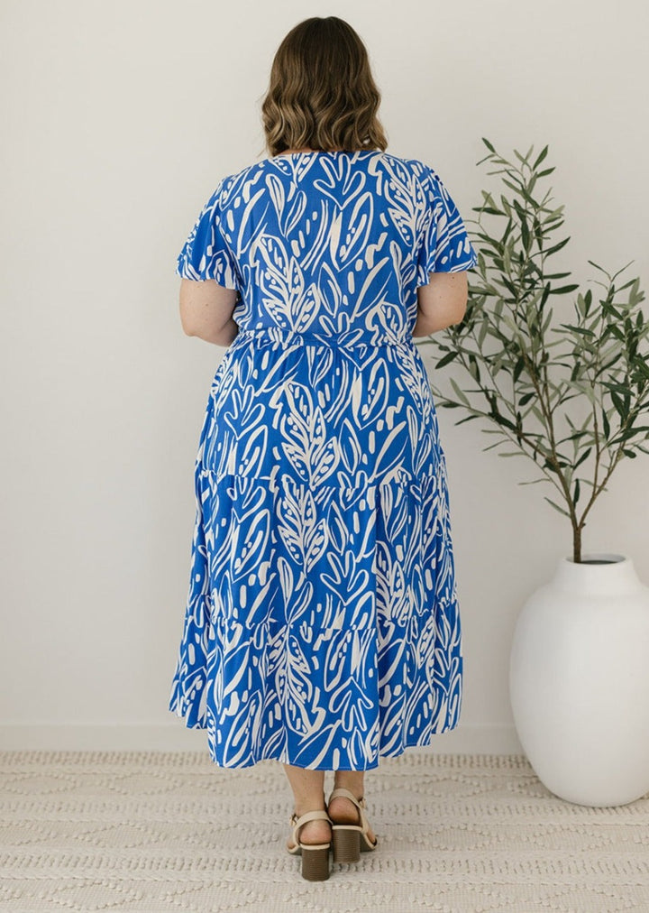 Abstract Blue Midi Dress