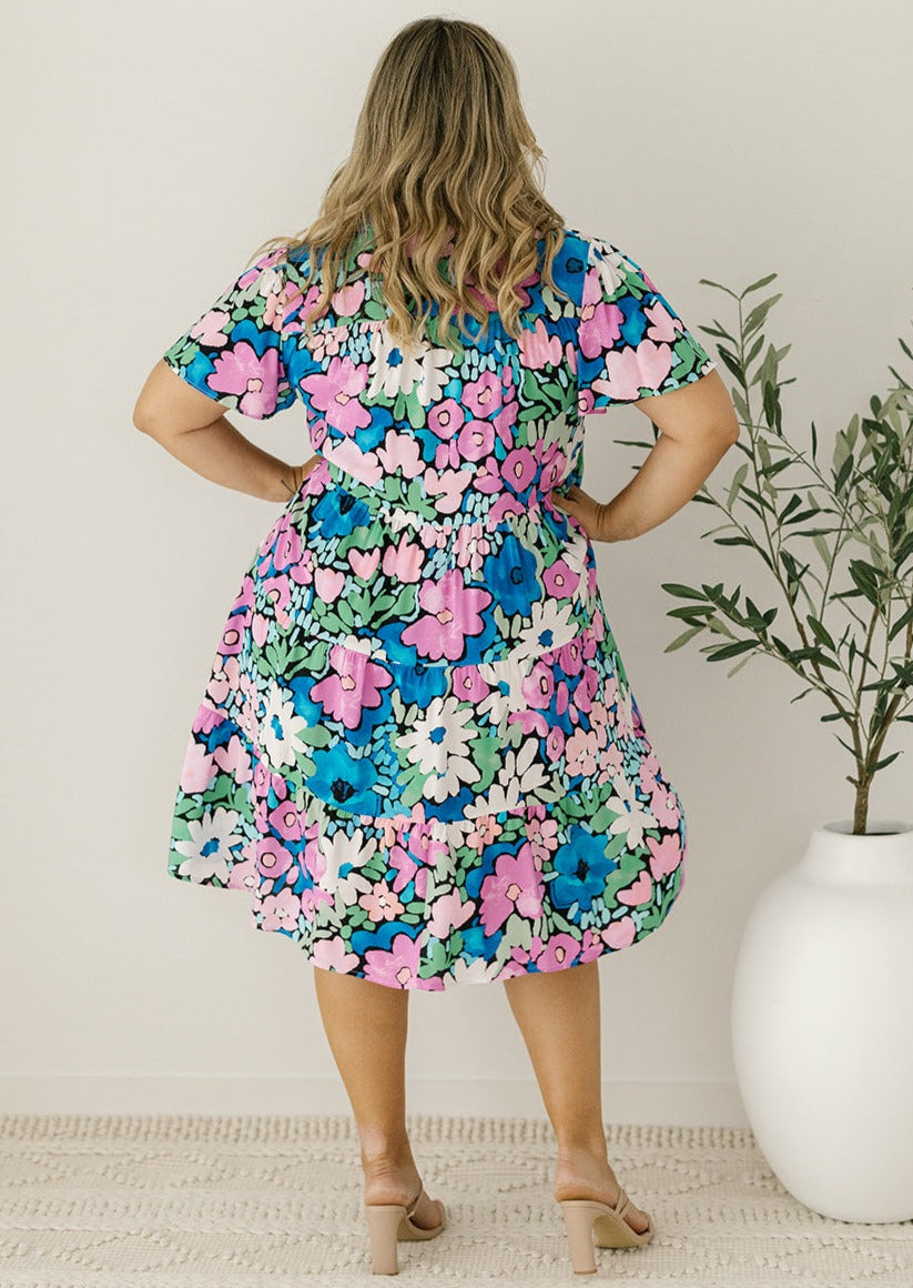 multicoloured floral summer knee-length dress for women