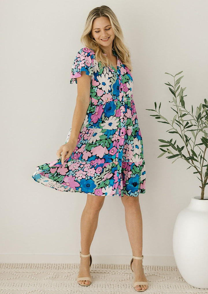 ladies artistic floral smock dress