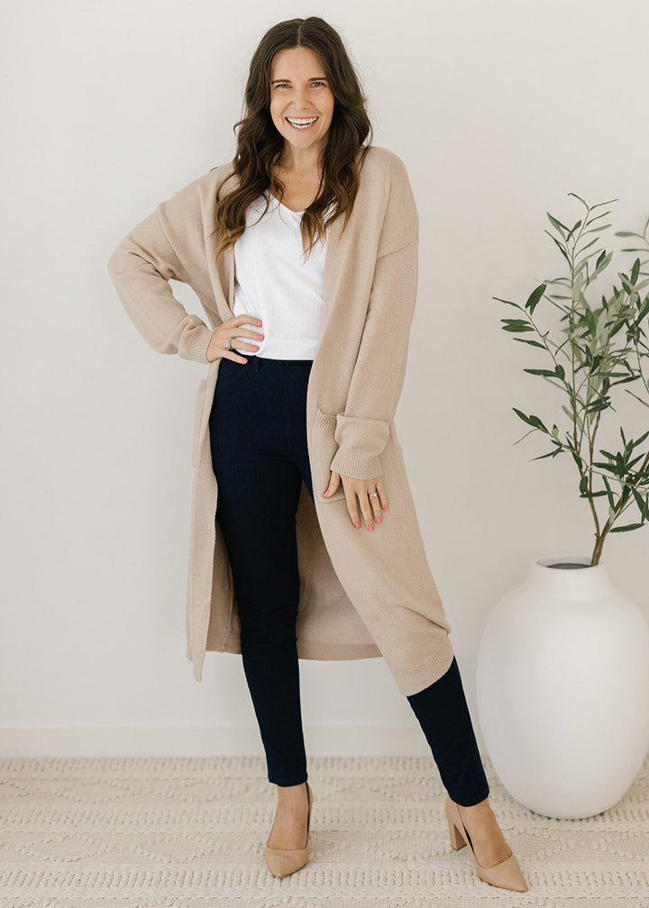 Tully Knit Cardigan in Beige