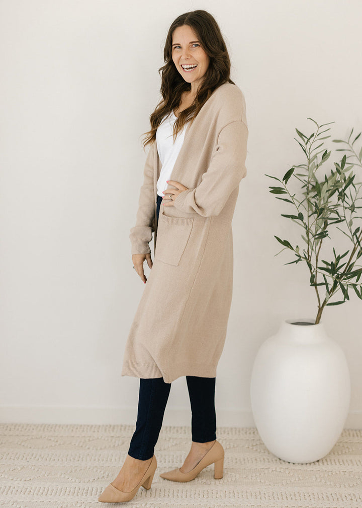 Tully Knit Cardigan in Beige