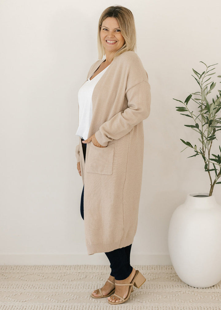 Tully Knit Cardigan in Beige