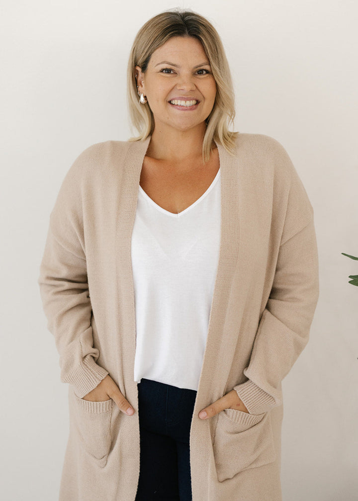 Tully Knit Cardigan in Beige