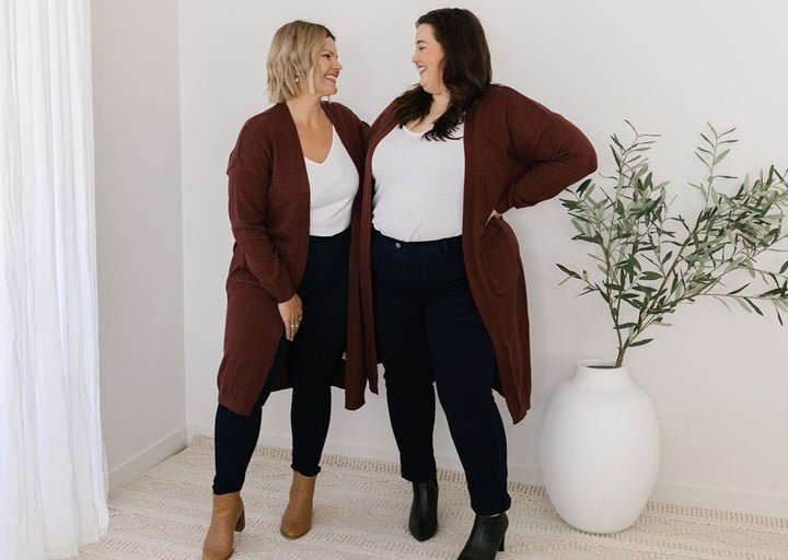 Brown long knit cardigan with pockets